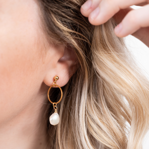 Organic Pearl Hoop Earrings -  Gold