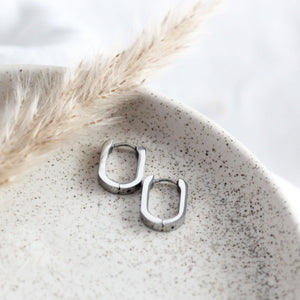 Oval Huggie Hoop Earrings - Silver